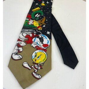 Looney Tunes Sylvester Marvin Tweety ASTRONAUT SPACE Tie RETRO 90s Novelty